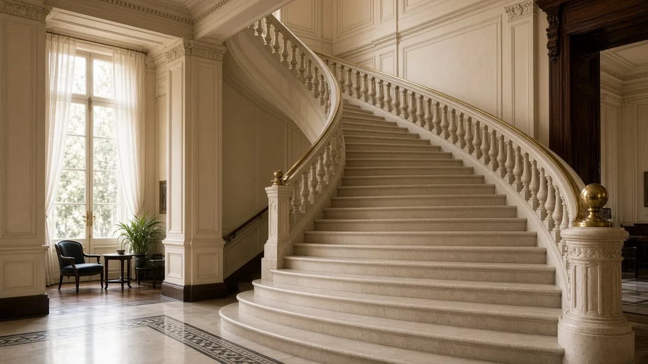 Escalera principal con proporciones clásicas